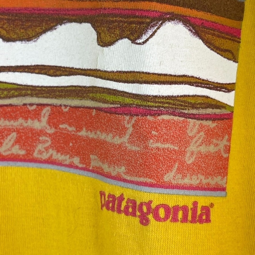 Vintage Patagonia Beneficial T-Shirt‎ XL Yellow Surf Ocean Graphic 90s Spellout - Picture 6 of 14